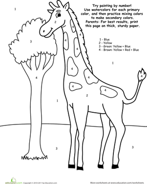 301x377 Watercolor Paint By Number Giraffe Worksheet - Watercolor By Number