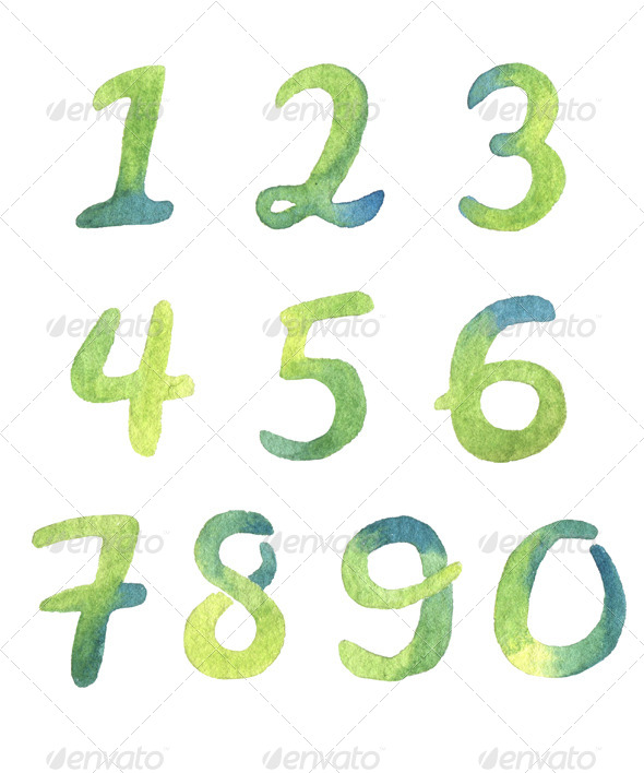 590x708 Hand Drawn Watercolor Numbers By Helga Wigandt Graphicriver - Watercolor By Number