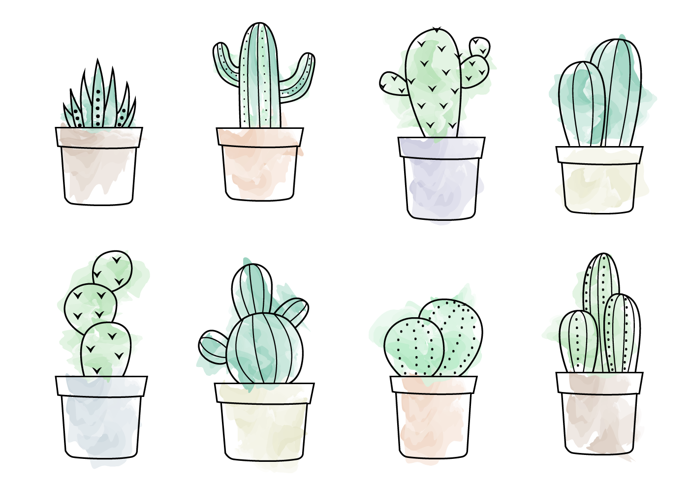 1400x980 Watercolor Cactus Free Vector Art - Watercolor Cactus