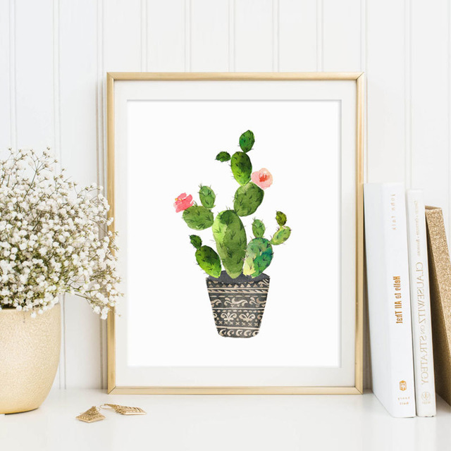 640x640 Watercolor Cactus Painting Unique Potted Plant Wall Art Decor - Watercolor Cactus
