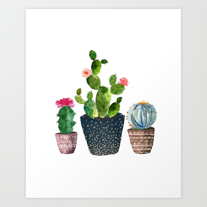 700x700 Watercolor Cactus Trio Hand Painted Cactus Print Art Print By - Watercolor Cactus