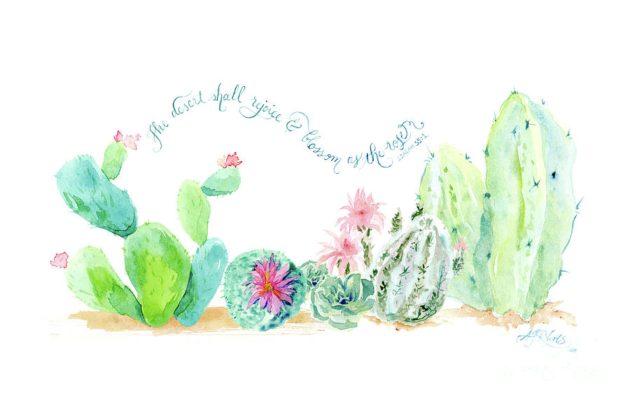 900x578 Desert In Bloom 2, Watercolor Desert Cacti N Succulents - Watercolor Cactus