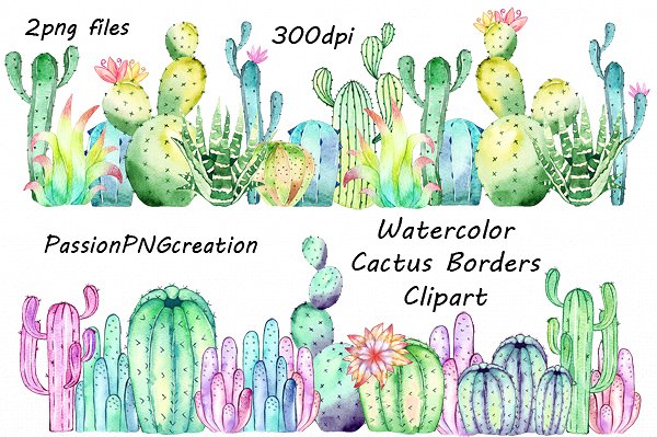 600x399 Big Set Of Watercolor Cactus Clipart By Passionpngcreation - Watercolor Cactus Clipart