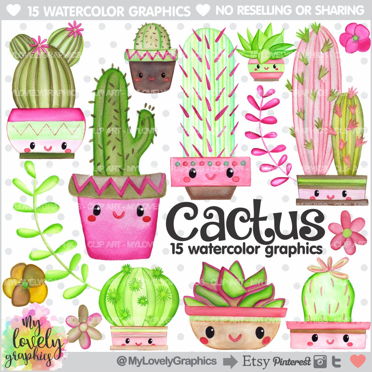 1186x1186 Cactus Clipart, Cactus Graphic, Commercial Use, Kawaii Clipart - Watercolor Cactus Clipart