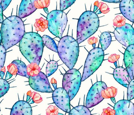 470x403 Rainbow Watercolor Cactus With Flowers Large Print Giftwrap - Watercolor Cactus Flower