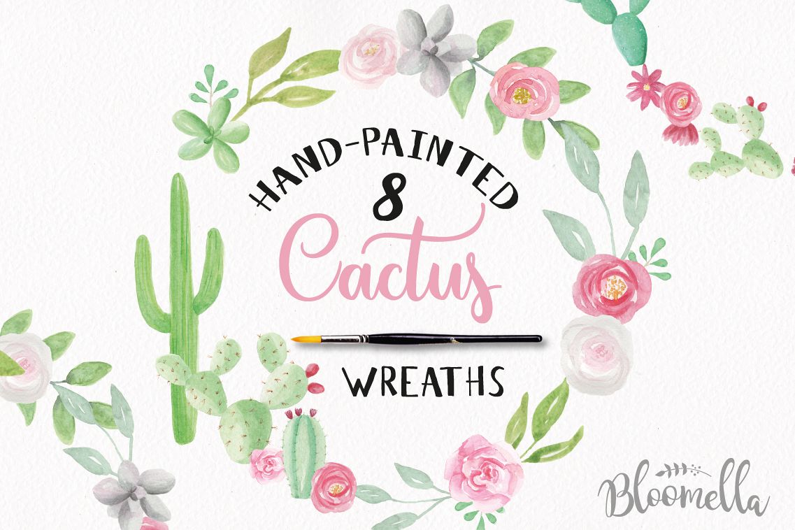 1137x758 Watercolor Cactus Floral Garlands Flower Wreath Clipart Set - Watercolor Cactus Flower