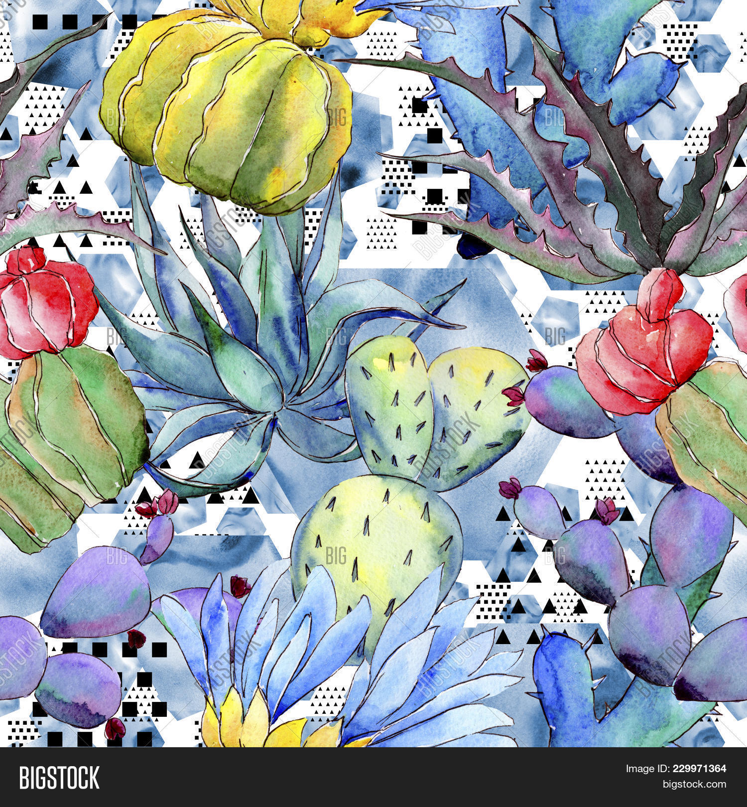 1500x1620 Wildflower Cactus Flower Pattern In A Watercolor Style Image - Watercolor Cactus Flower