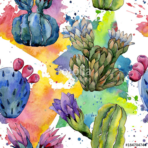 500x500 Wildflower Cactus Flower Pattern In A Watercolor Style. Full Name - Watercolor Cactus Flower