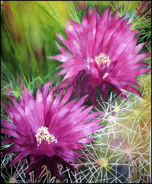 516x627 Cactus Flower, Watercolor By Lois Smith - Watercolor Cactus Flower