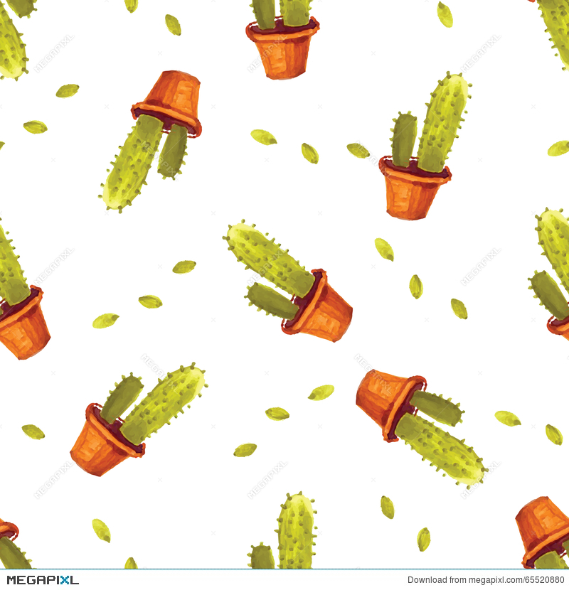 800x830 Watercolor Cactus Pattern Seamless In Vector. Hand Painted Vintage - Watercolor Cactus Vector
