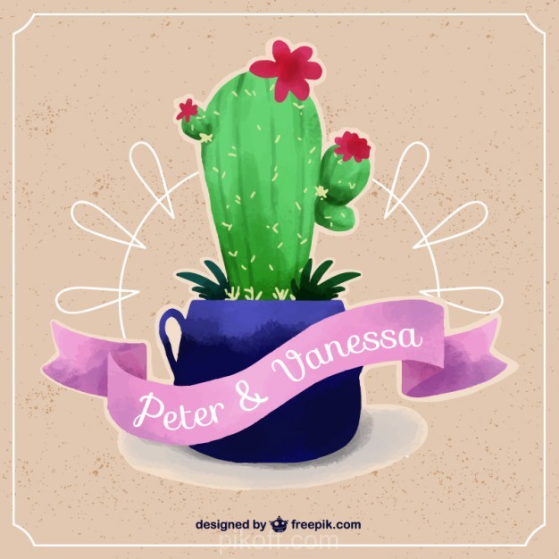 626x626 Ai] Wedding Card With Watercolor Cactus Vector Free Download - Watercolor Cactus Vector
