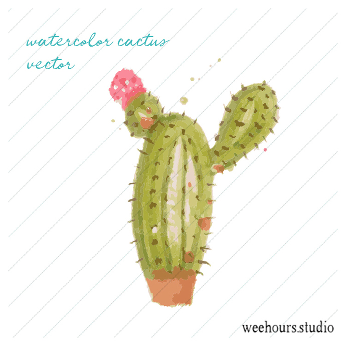 690x690 Watercolor Cactus Vector For Digital By Wee Hours Studio On Zibbet - Watercolor Cactus Vector