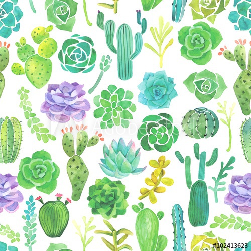 500x500 Watercolor Cactus And Succulent Seamless Pattern - Watercolor Cactus Vector