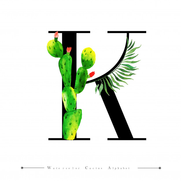 626x626 Alphabet Letter K With Watercolor Cactus Vector Premium Download - Watercolor Cactus Vector