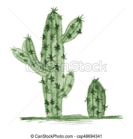 450x470 Watercolor Cactus Isolated On White Background. Vector Illustration. - Watercolor Cactus Vector