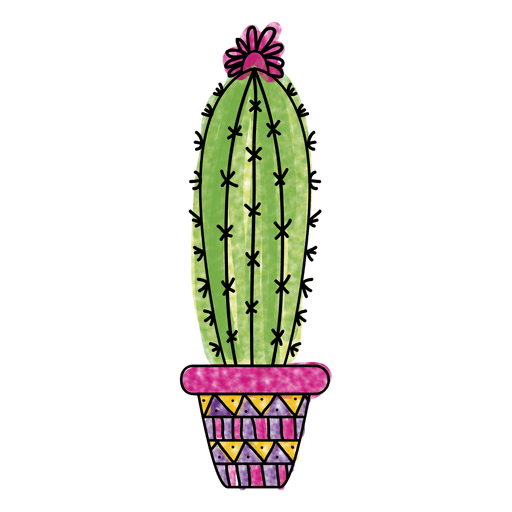 512x512 Watercolor Cactus Pot Ornamented Silhouette - Watercolor Cactus Vector