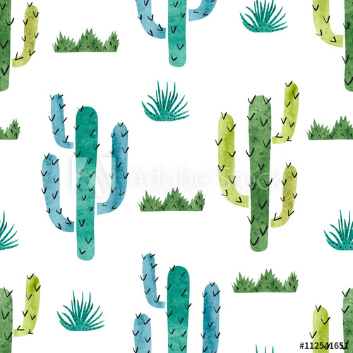 500x500 Watercolor Cactus Seamless Pattern. Vector Background With Green - Watercolor Cactus Vector