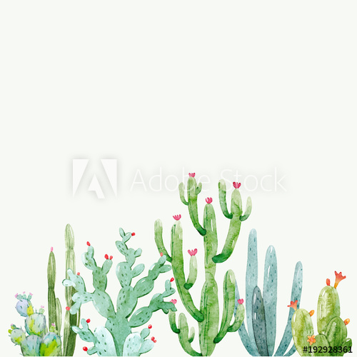 500x500 Watercolor Cactus Vector Composition - Watercolor Cactus Vector