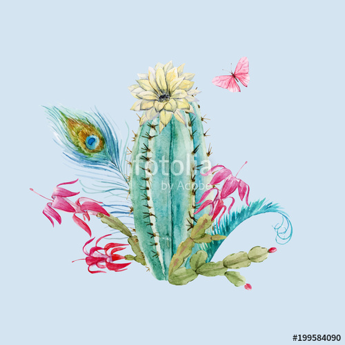 500x500 Watercolor Cactus Vector Composition Stock Image And Royalty Free - Watercolor Cactus Vector