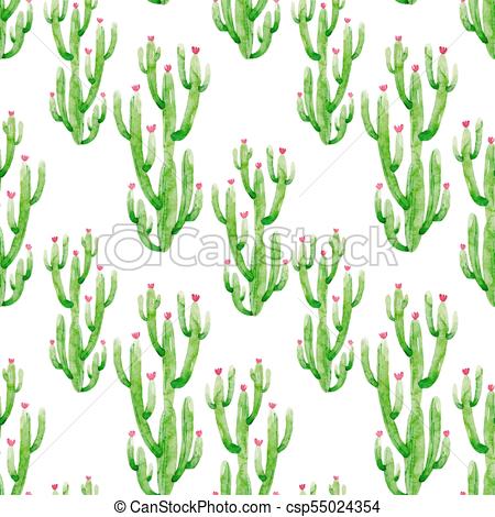 450x470 Watercolor Cactus Vector Pattern. Beautiful Vector Seamless - Watercolor Cactus Vector