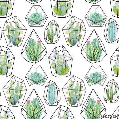 500x500 Watercolor Vector Cactus Pattern Stock Image And Royalty Free - Watercolor Cactus Vector