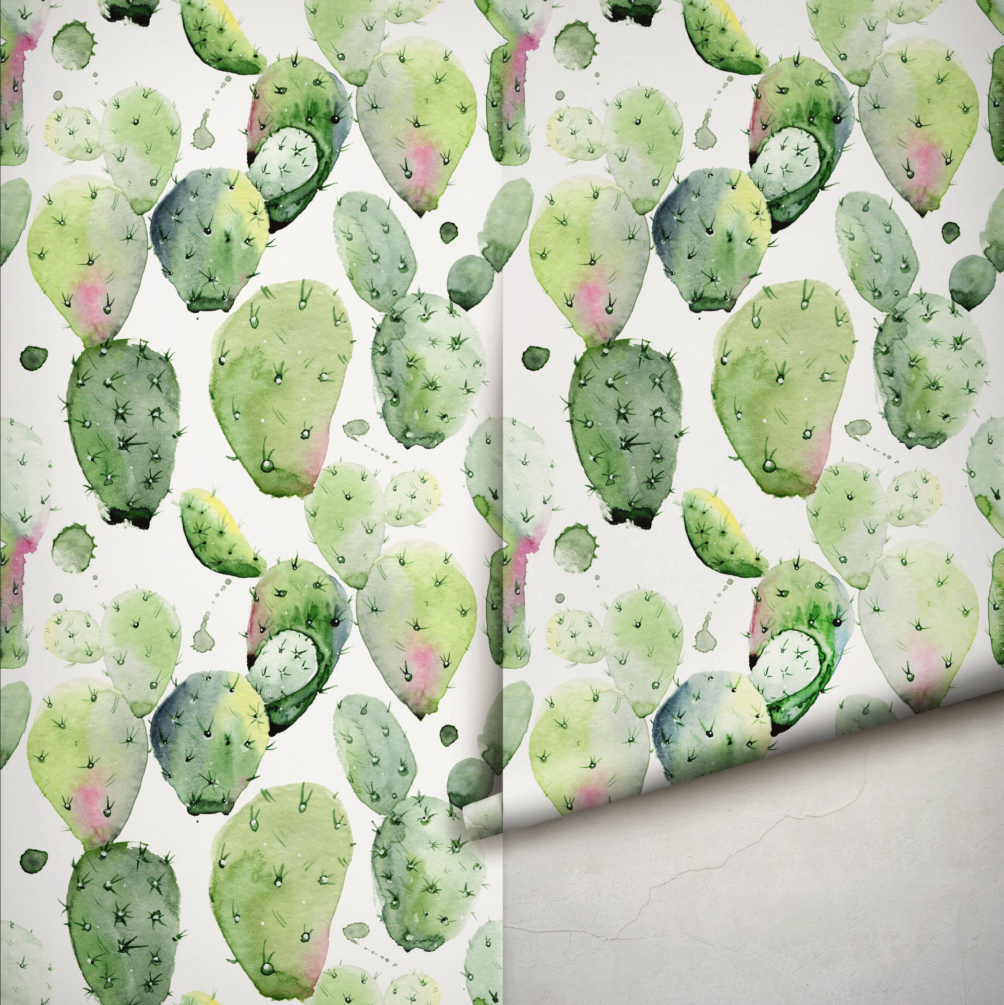 1998x2000 Light Green Watercolor Cactus Koko Art Shop - Watercolor Cactus Wallpaper
