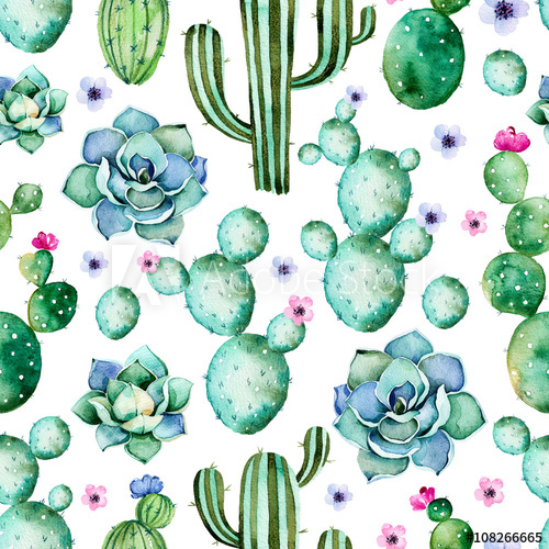 500x500 Seamless Pattern With High Quality Hand Painted Watercolor Cactus - Watercolor Cactus Wallpaper