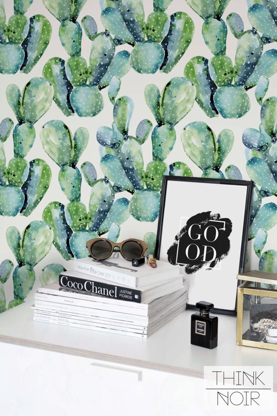 570x855 Watercolor Cactus Wallpaper Removable Or Regular Material Etsy - Watercolor Cactus Wallpaper