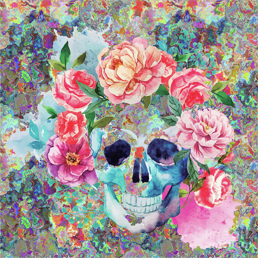 900x900 Day Of The Dead Watercolor Digital Art By Digital Art Cafe - Watercolor Cafe
