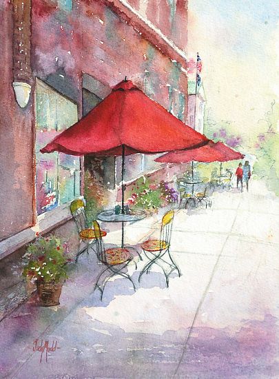 405x550 Versailles Cafe By Judy Mudd Watercolor Watercolors - Watercolor Cafe