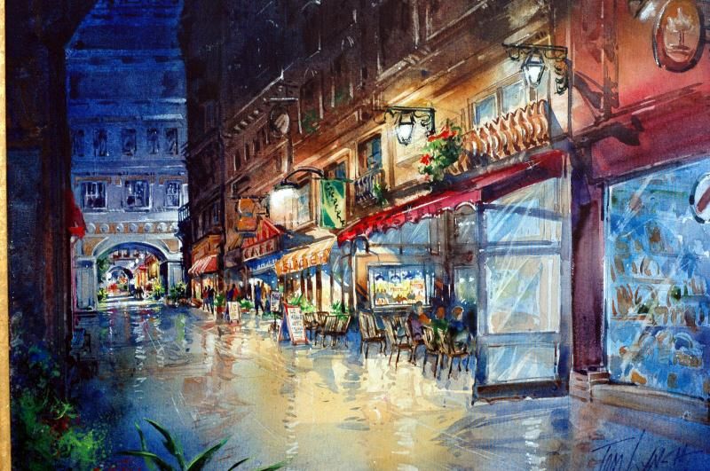 800x531 Watercolor Cafe Cafe Row Watercolor On Canvas 16 X 24 - Watercolor Cafe