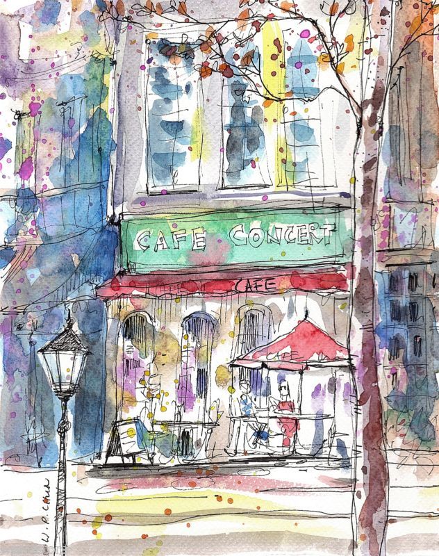 632x800 Cafe Watercolour By Wp. Chun Art I Bought On Ebay - Watercolor Cafe