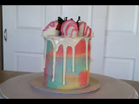 480x360 Mini Pastel Rainbow Watercolor Drip Cake. Cake Decorating. - Watercolor Cake Decorating