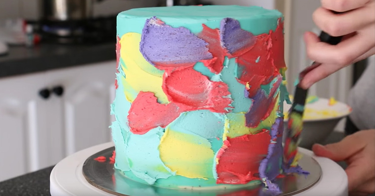 1200x627 She Smears Colorful Frosting Onto A Cake. Now Watch When She Spins - Watercolor Cake Decorating