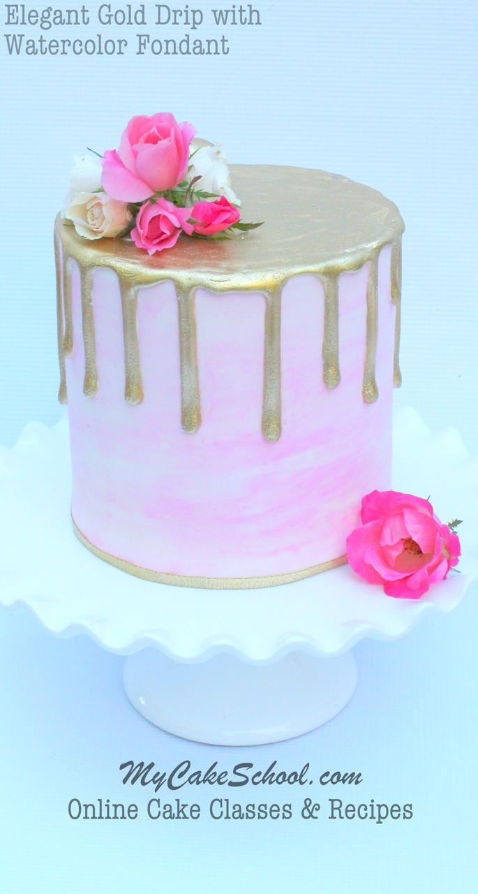 685x1280 Gold Drip On Watercolor Fondant Video Tutorial Cakes, Cakes - Watercolor Cake Decorating