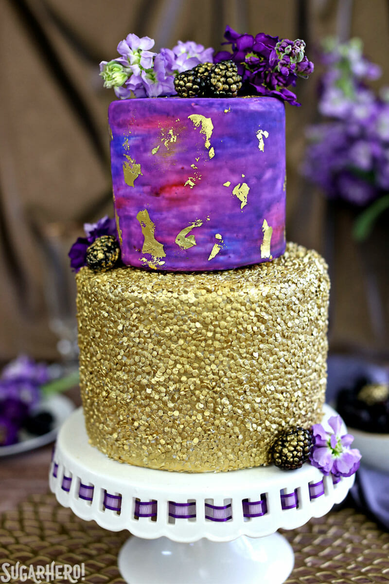800x1200 Gold Sequin Watercolor Cake - Watercolor Cake Decorating