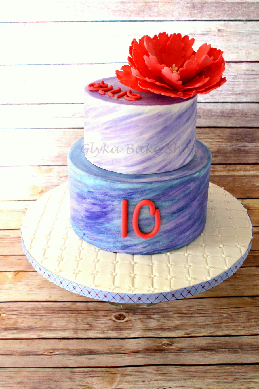 900x1350 Two Tier Hand Painted Watercolor Cake In Blue And Purple With A - Watercolor Cake Painting