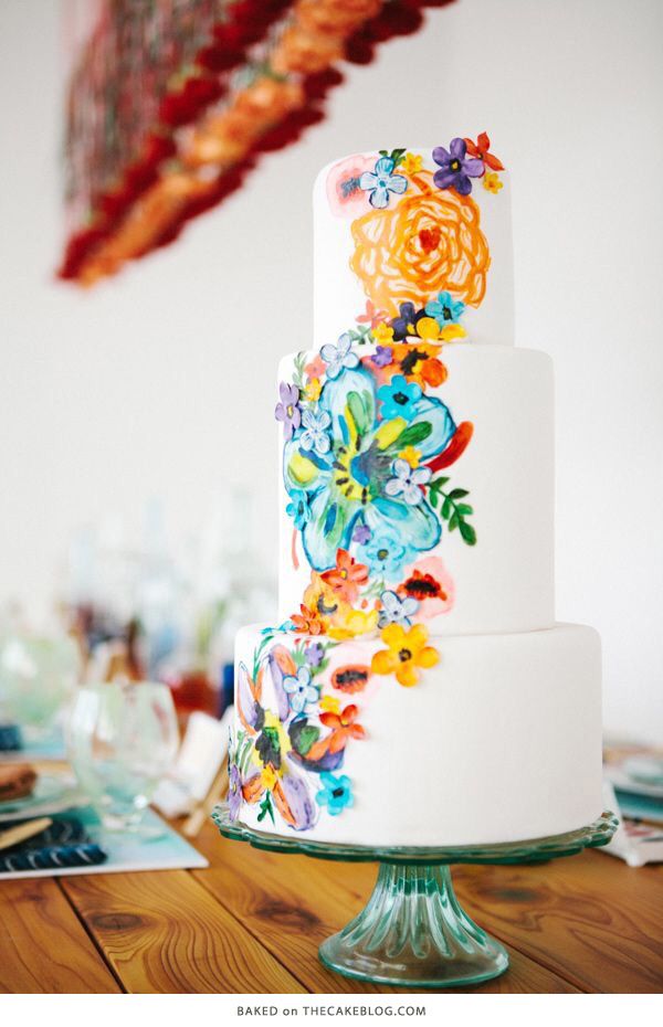 600x930 Hand Painted Florals Structured Patterns Watercolor Wedding Cake - Watercolor Cake Painting