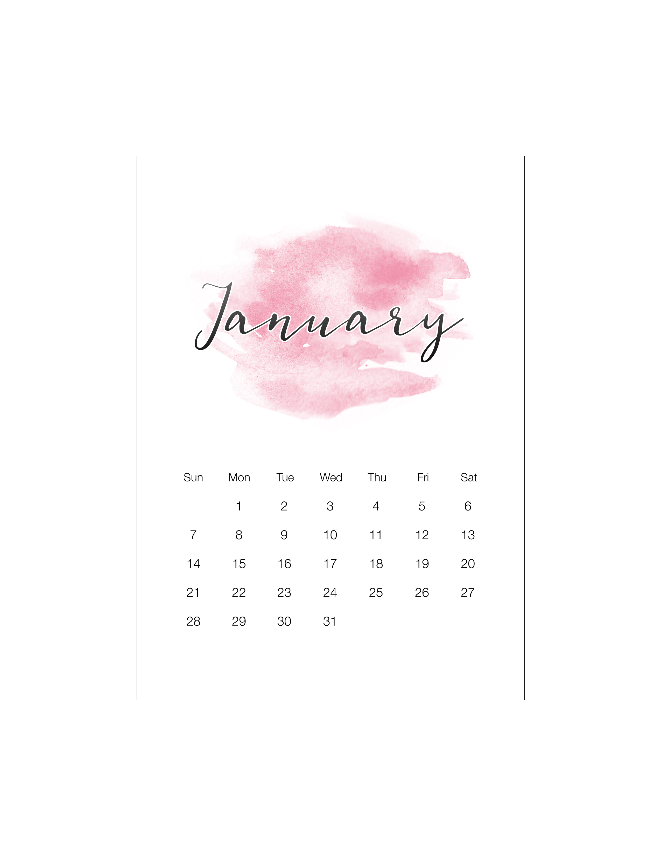 2550x3300 Free Printable 2018 Watercolor Wash Calendar - Watercolor Calendar