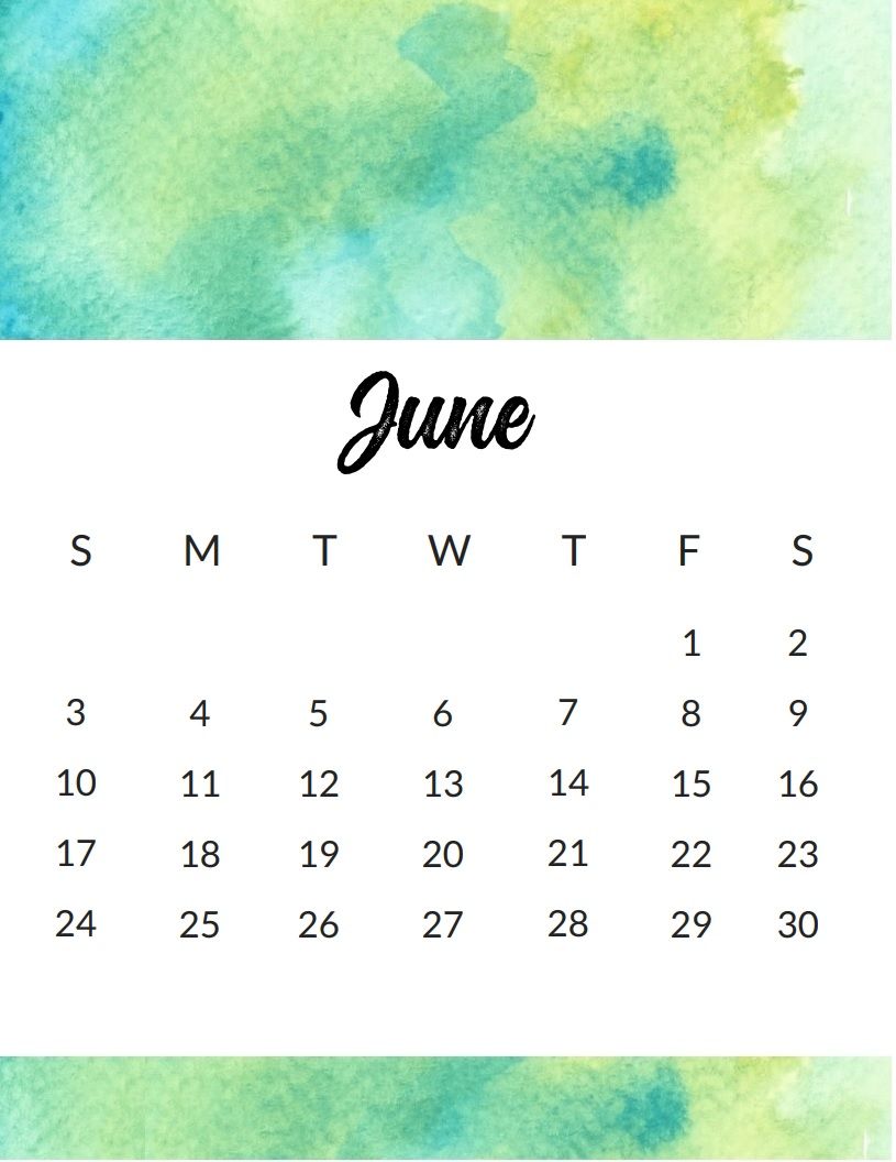 815x1056 June 2018 Printable Watercolor Calendar Maxcalendars - Watercolor Calendar