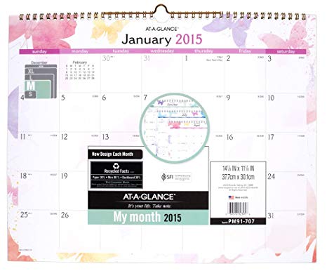 466x386 At A Glance Watercolors Wall Calendar 2015, Wirebound - Watercolor Calendar 2015