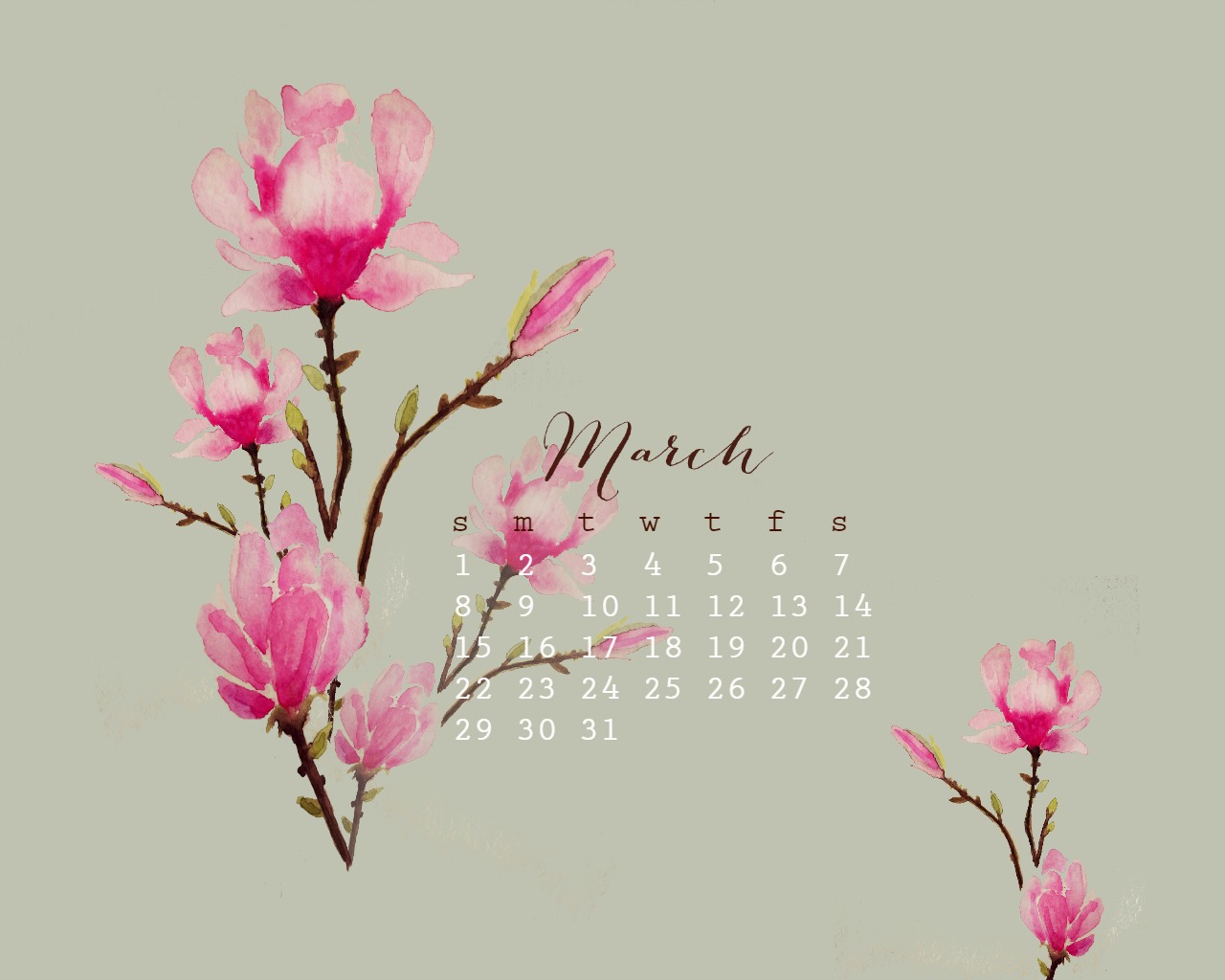 1280x1024 March Watercolor Free Desktop Calendar - Watercolor Calendar 2015