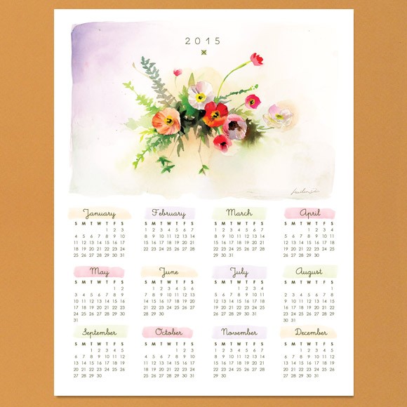 580x580 Watercolor Calendar 2015 Printable By Basic Invite - Watercolor Calendar 2015