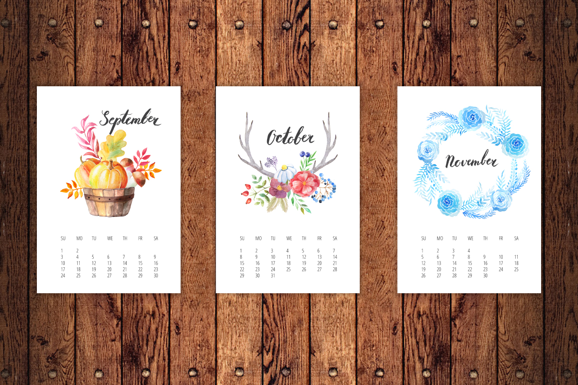 1160x772 Watercolor Calendar 2017 Template By Larysa Zabrotskaya - Watercolor Calendar