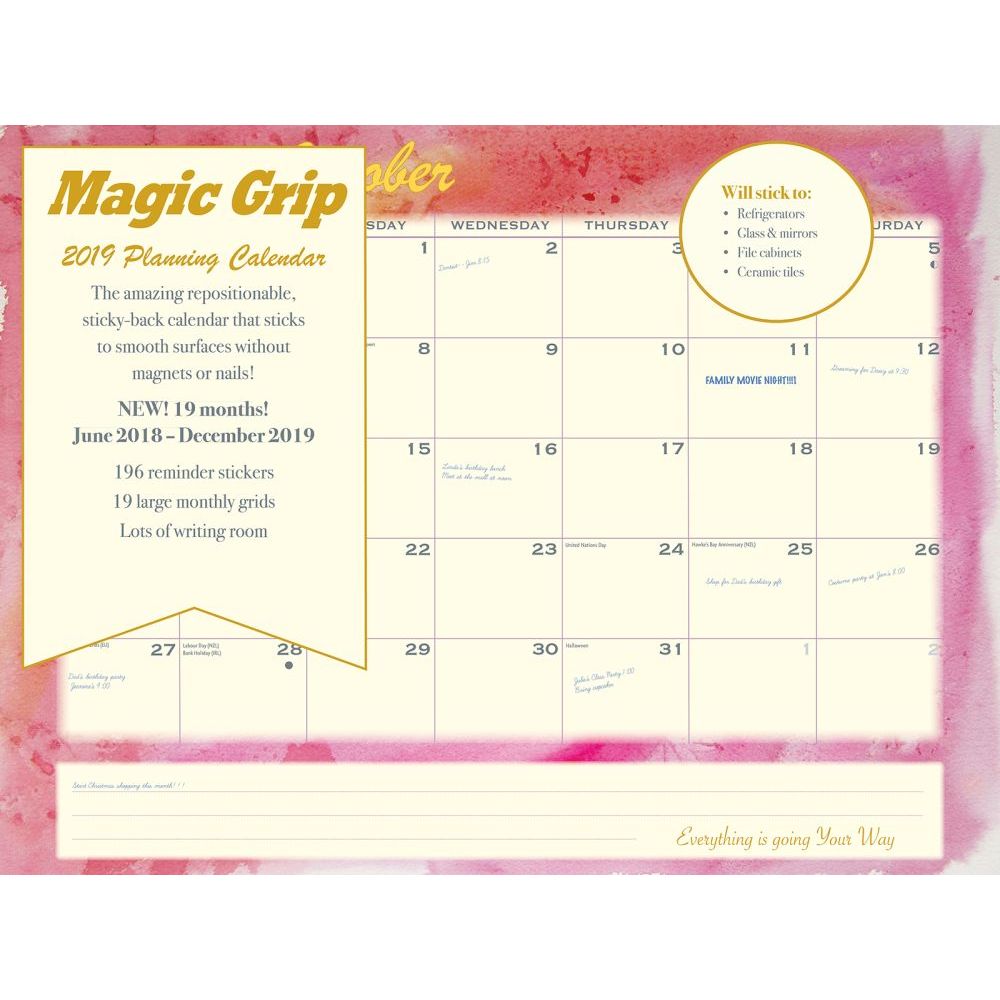 1000x1000 Watercolor Super Jumbo Magic Grip 2019 Wall Calendar - Watercolor Calendar