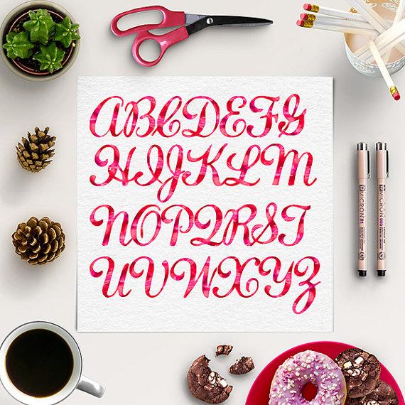 570x570 Buy 5 For 8, Red Watercolor Alphabet, Red Letters, Digital Font - Watercolor Calligraphy Font