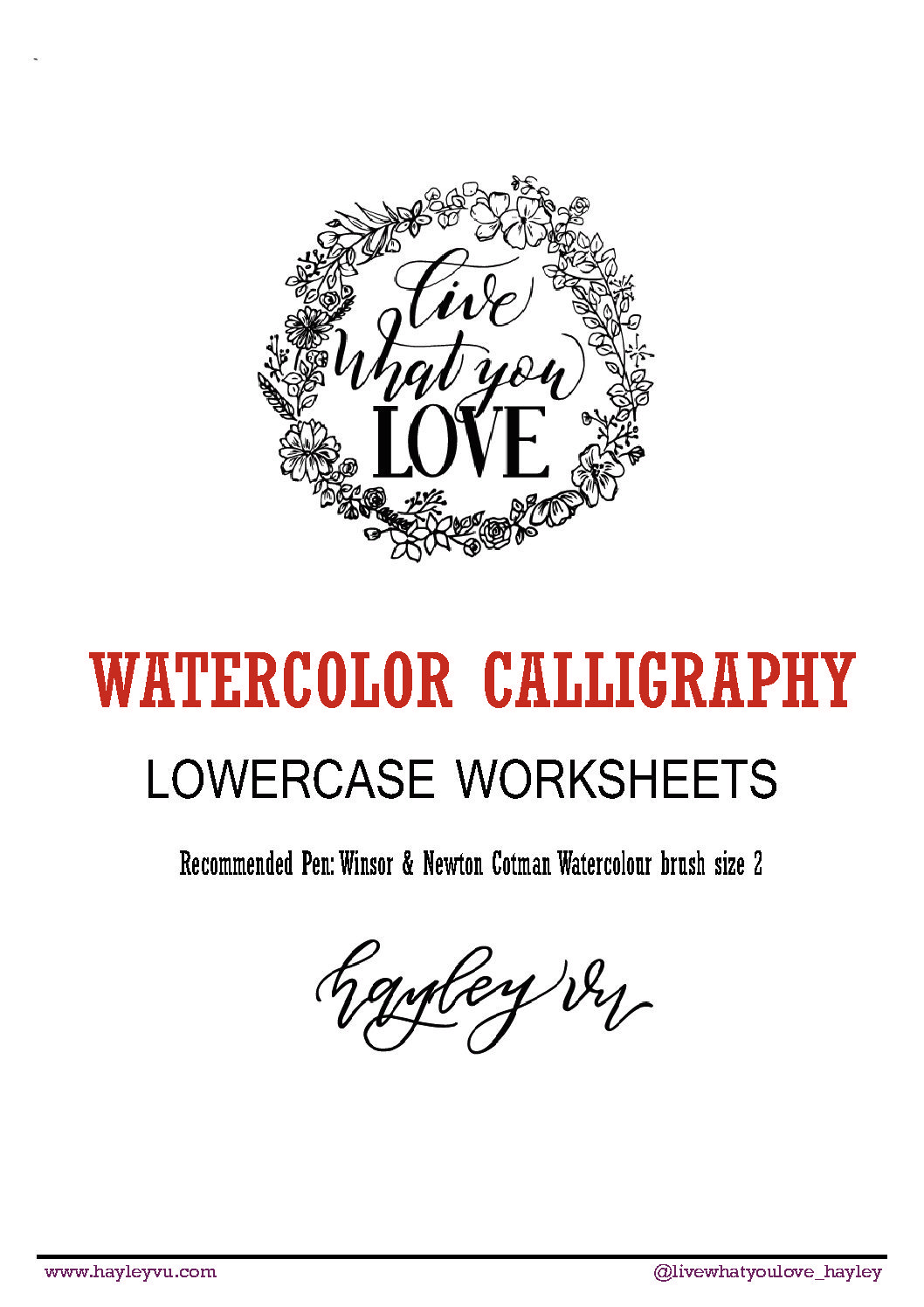 1058x1497 Watercolor Calligraphy Worksheet For Beginners. Lowercase - Watercolor Calligraphy Font