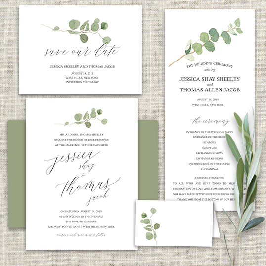 538x538 Calligraphy Wedding Invitations Greenery Eucalyptus Garland - Watercolor Calligraphy Wedding Invitations