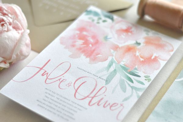 600x399 Watercolor Calligraphy Wedding Invitations By Julie Song Ink - Watercolor Calligraphy Wedding Invitations