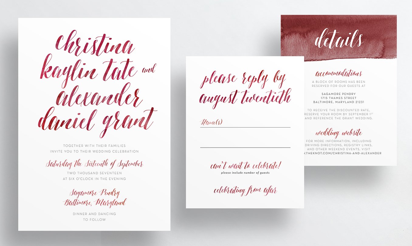 1356x810 Watercolor Calligraphy Wedding Invites Crimson Red - Watercolor Calligraphy Wedding Invitations